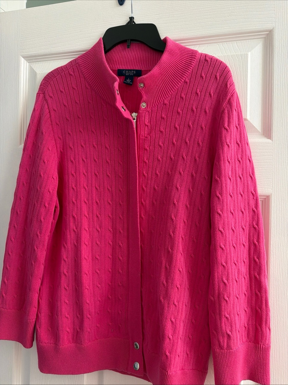 Chaps Women's Bright Pink Cable-Knit Zip Cardigan